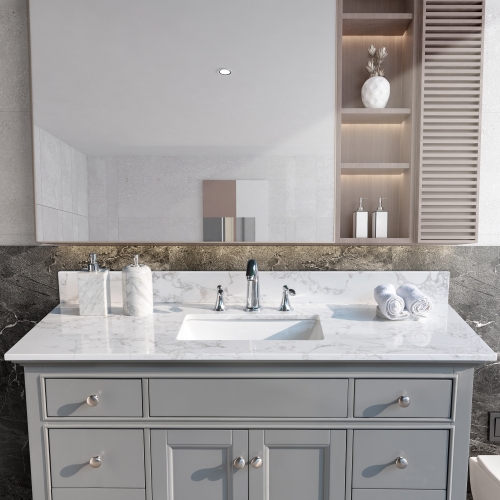 

[US Warehouse] 49 inch Bathroom Stone Vanity Top with rectangle Undermount Ceramic Sink & Back Splash(White)