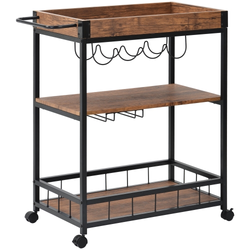 

[UK Warehouse] Kitchen 3-Tier Serving Cart with Universal Casters & Tray, Size: 67 x 40 x 87cm(Brown)