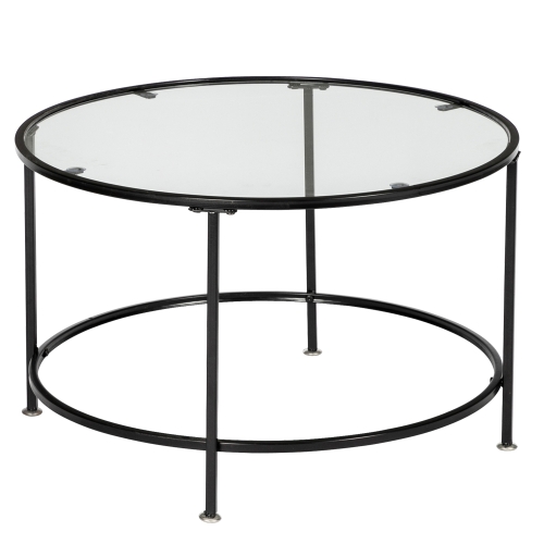 

[US Warehouse] 2 Layers 5mm Thick Tempered Glass Countertops Round Wrought Iron Coffee Table, Size: 66 x 66 x 42cm