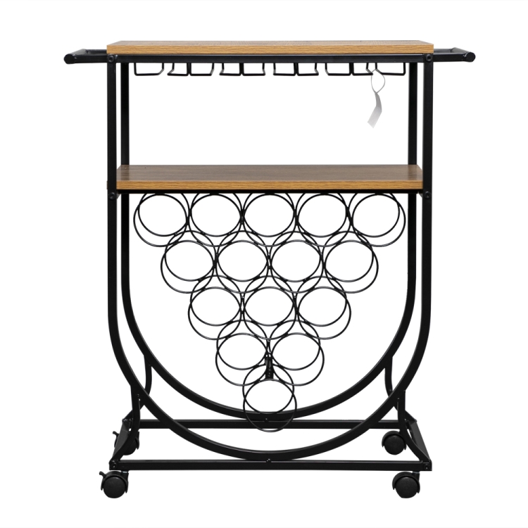 

[US Warehouse] Vintage Industrial Style 2 Layers Removable Metal Wood Wheeled Wine Rack Cart, Size: 74 x 40 x 83.5cm