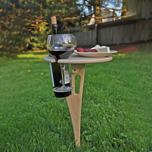 

Outdoor Portable Wooden Wine Rack Detachable Wine Table with Ground Nail