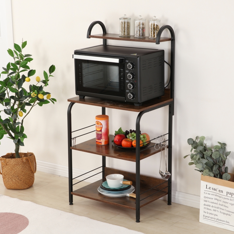 

[US Warehouse] Multi-function Kitchen Microwave Ovens Storage Shelf with 8 Hooks