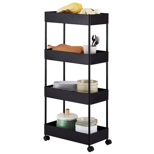 

[US Warehouse] 4-Tier Kitchen Bathroom Counter Shelf Rolling Storage Cart (Black)