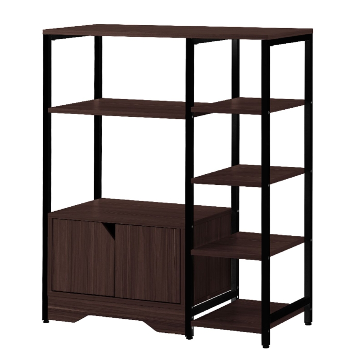 

[JPN Warehouse] Stainless Steel Kitchen Storage Rack with Cabinet, Size: 80x35x96.5cm(Brown)