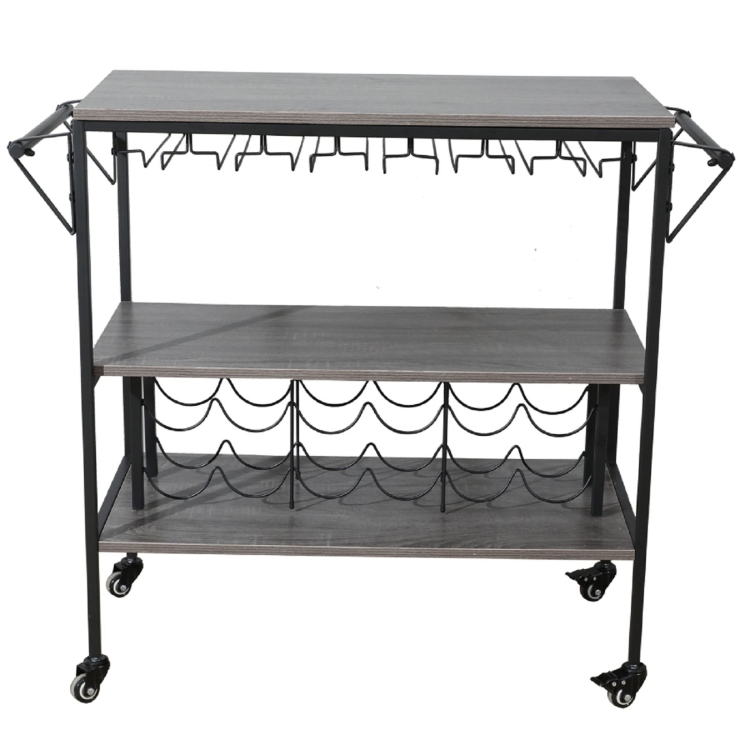 

[US Warehouse] Three Layers Metal Munich Bar Cart with Wine Rack, Size: 95x40.5x83cm