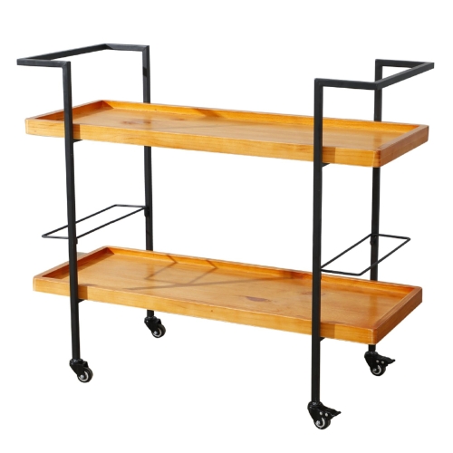 

[US Warehouse] 2 Layer Metal Industrial Wooden Bar Cart with Wheels, Size: 96.5x41x84cm