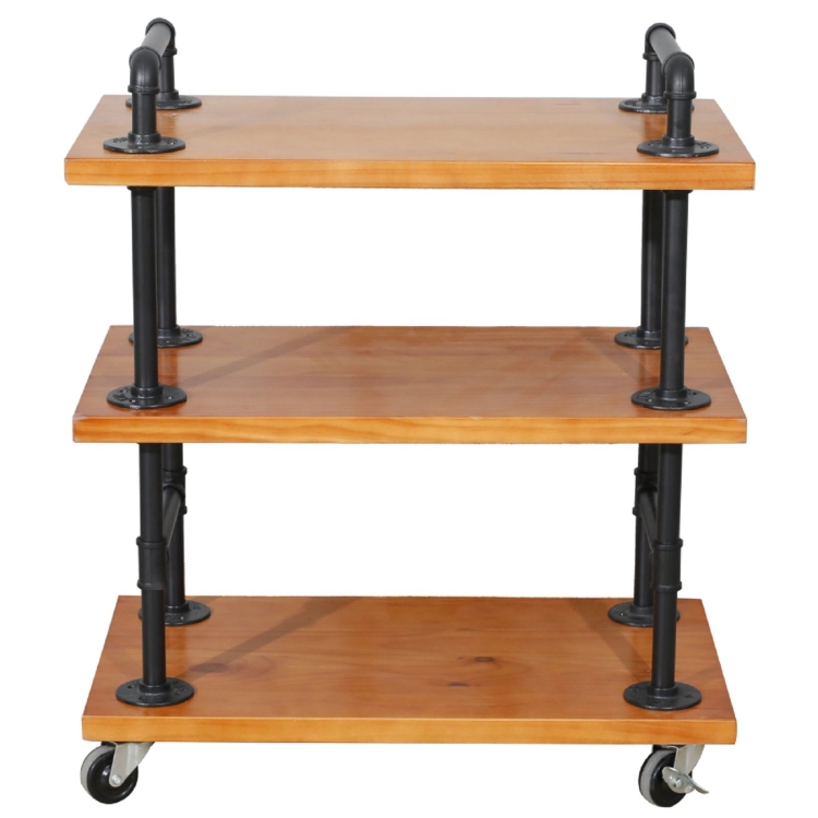 

[US Warehouse] 3 Layer Metal Industrial Wooden Bar Cart with Wheels, Size: 69.8x40.6x80cm