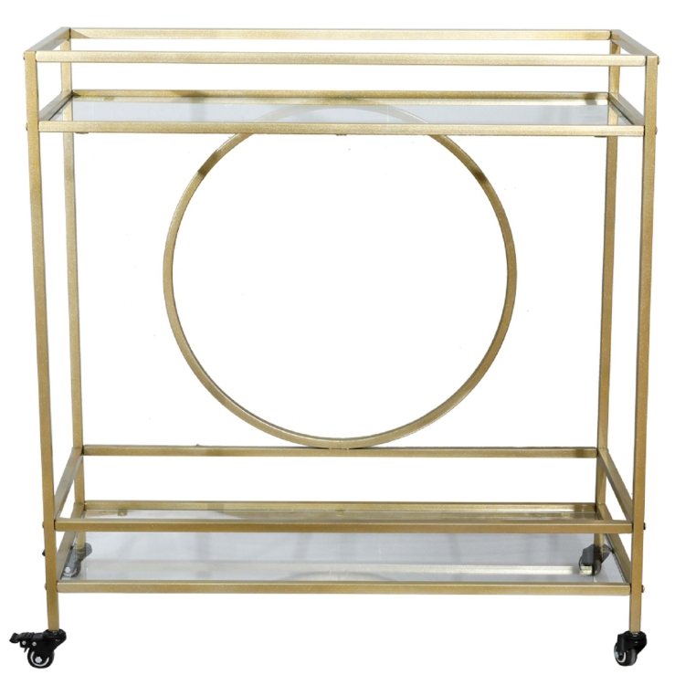 

[US Warehouse] 2 Layer Metal Tempered Glass Bar Cart with Wheels, Size: 90.3x40x94.4cm