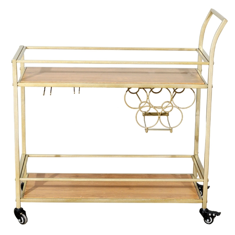 

[US Warehouse] 2 Layer Metal Industrial Wooden Bar Cart with Wheels, Size: 76.2x31.1x82.5cm