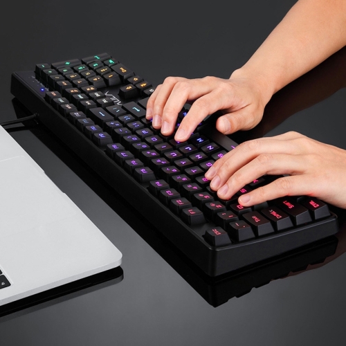 

AULA F2000 DC 5V 104-keys Resist Water Splash Laser Character Six-segment Colorful Backlit Gaming Office Wired Keyboard, US Version(Black)