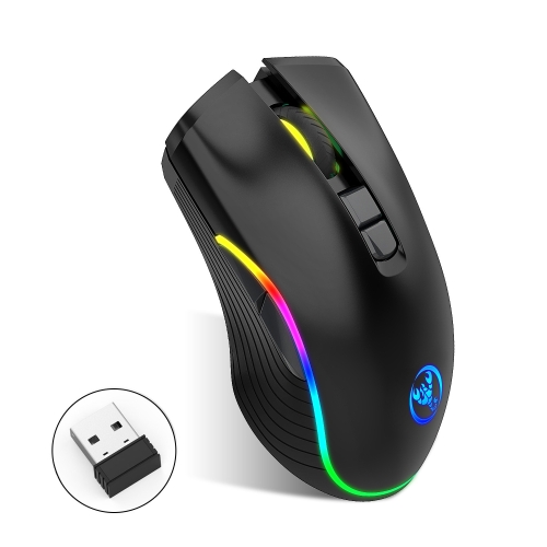 

HXSJ T26 2.4GHz 2400DPI Three-speed Adjustable Colorful Illuminate Wireless Optical Mouse with USB-C / Type-C Charging Interface(Black)