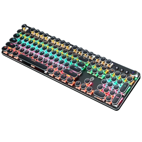 

HJK820A-7 104-keys Electroplated Transparent Character Punk Keycap Colorful Backlit Wired Mechanical Gaming Keyboard with Dual-mode Knob, Cable Length: 1.6m