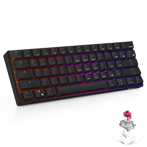 

RK61 61 Keys Bluetooth / 2.4G Wireless / USB Wired Three Modes Red Switch Tablet Mobile Gaming Mechanical Keyboard with RGB Backlight, Cable Length: 1.5m (Black)