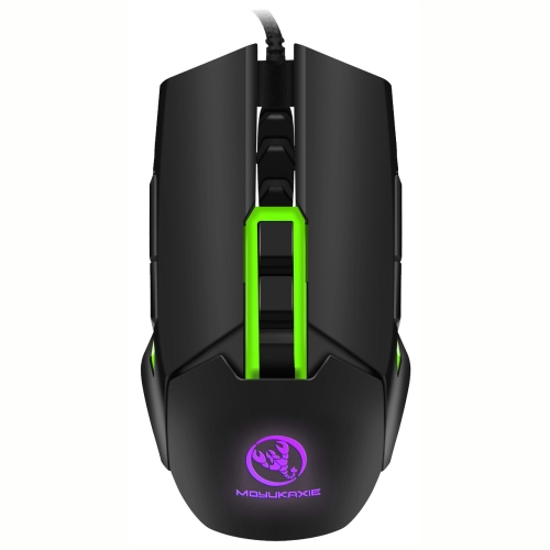 

MOYUKAXIE S400 9-keys Four-color Backlight Wired Macro Definition 3200DPI Five-speed Adjustable Optical Gaming Mouse for Desktop PC, Length: 1.4m(Black+green)