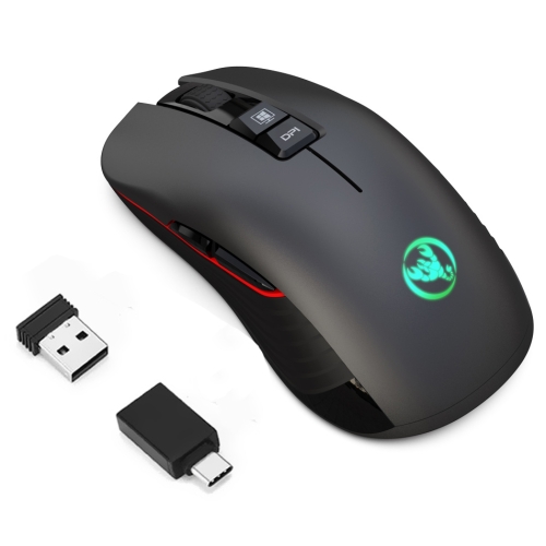 

HXSJ T30 2.4GHz 8-key USB Rechargeable Colorful Glowing 3600DPI Four-speed Adjustable Wireless Optical Mute Gaming Mouse for Desktop Computers / Laptops, with USB-C / Type-C Adapter