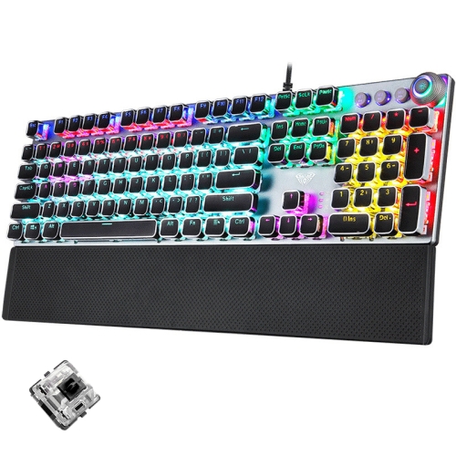 

AULA F2088 108 Keys Mixed Light Plating Punk Mechanical Black Switch Wired USB Gaming Keyboard with Metal Button (Silver)