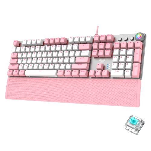 

AULA F2088 PBT Keycap 108 Keys White Backlight Mechanical Blue Switch Wired Gaming Keyboard(Pink + White)