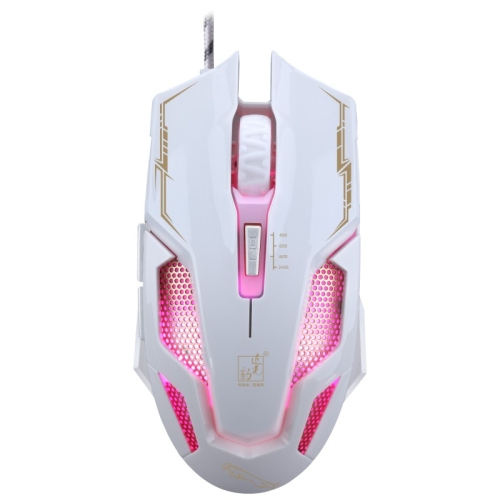 

Chasing Leopard V10 USB 6-keys 2400DPI Four-speed Adjustable Steel Mesh Backlight Wired Optical Gaming Mouse, Length: 1.45m(White)