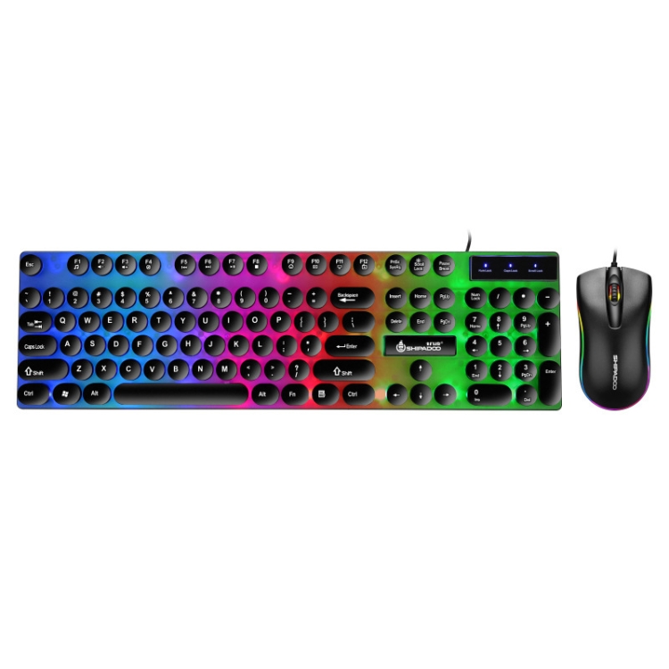 

SHIPADOO D290 Wired RGB Backlight Punk Key Hat Dazzle Color Keyboard Mouse Kit for Laptop, PC (Black)
