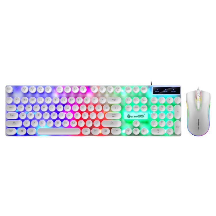 

SHIPADOO D290 Wired RGB Backlight Punk Key Hat Dazzle Color Keyboard Mouse Kit for Laptop, PC(White)