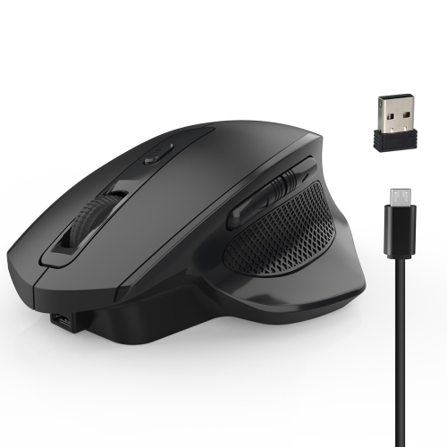 

HXSJ T28 6 Buttons 2400 DPI 2.4G Wireless Vertical Ergonomic Rechargeable Mute Mouse with USB Receiver & Charging Cable(Black)
