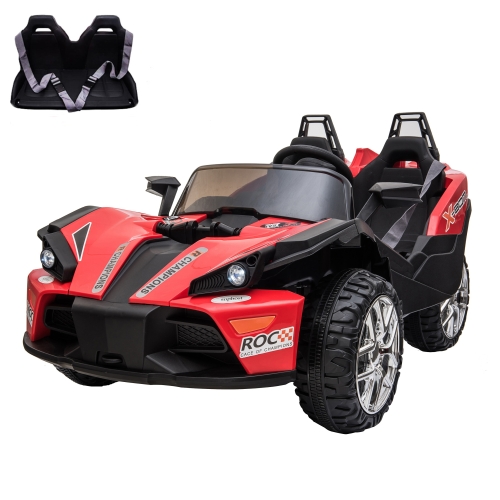

[US Warehouse] 2 Seats Kids Electric Car 12V Racer Ride On Car with 2.4G Remote Control & Spring Suspension Wheels & LED Lights & Car Key (Red Black)