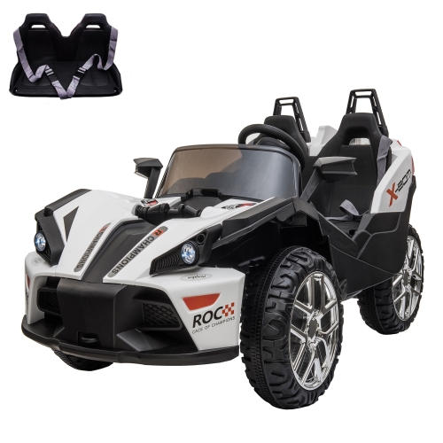 

[US Warehouse] 2 Seats Kids Electric Car 12V Racer Ride On Car with 2.4G Remote Control & Spring Suspension Wheels & LED Lights & Car Key (White Black)