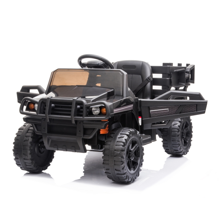 

[US Warehouse] Kids Ride on Car UTV with Trailer 12V Rechargeable Electric Agricultural Vehicle Rugged Truck Toy with USB & Bluetooth Audio(Black)