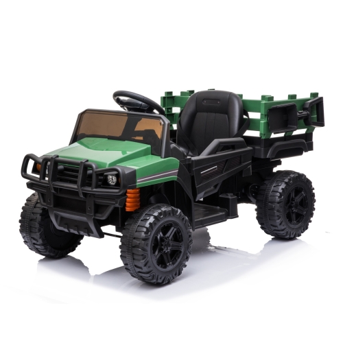 

[US Warehouse] Kids Ride on Car UTV with Trailer 12V Rechargeable Electric Agricultural Vehicle Rugged Truck Toy with USB & Bluetooth Audio(Green)