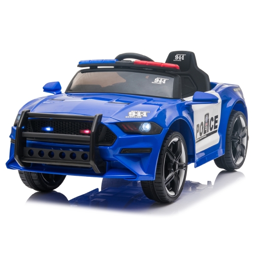 

[US Warehouse] LQ 12V Kids Ride On Car Police Double Drive 2.4GHz Remote Control Sports Car with LED Lights & Siren &Microphone(Blue)