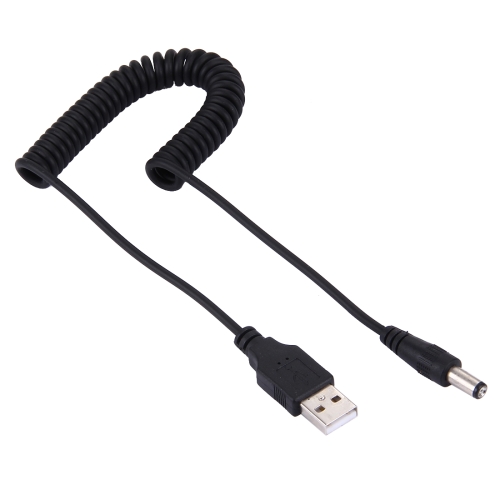 

USB 2.0 Male to Straight Head DC 5.5 x 2.5mm Male Retractable Coiled Power Cable for Lenovo, Asus, Toshiba Laptop, Coiled Cable Stretches to 1.5m