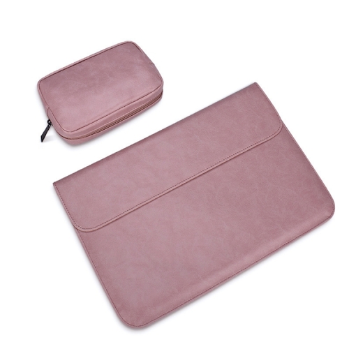 

PU01S PU Leather Horizontal Invisible Magnetic Buckle Laptop Inner Bag for 14.1 inch laptops, with Small Bag (Pink)