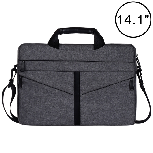 

14.1 inch Breathable Wear-resistant Fashion Business Shoulder Handheld Zipper Laptop Bag with Shoulder Strap (Dark Gray)