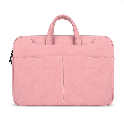 

ST06S Waterproof PU Leather Zipper Hidden Portable Strap One-shoulder Handbag for 15.6 inch Laptops, with Magic Stick & Suitcase Belt (Pink)