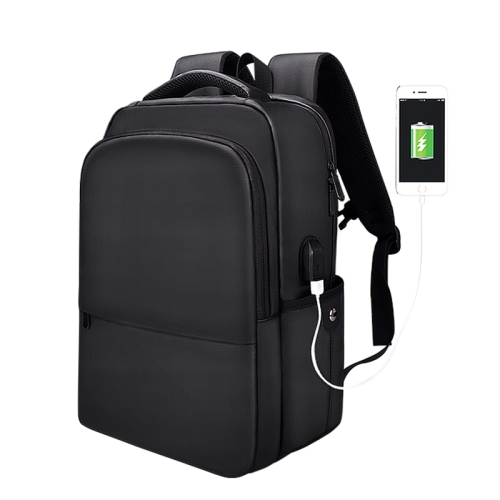 

Polyester Waterproof Laptop Backpack for Below 15 inch Laptops, with USB Interface Trunk Trolley Strap(Black)