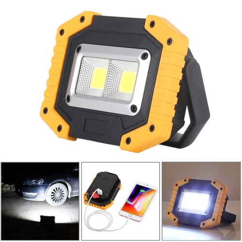 

30W White Light 2 x Square COB LED Working Light, 2 x 18650 or 4 x AA Batteries Powered Outdoor Emergency Lamp Spotlight with Holder