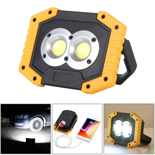 

30W White Light 2 x Round COB LED Working Light, 2 x 18650 or 4 x AA Batteries Powered Outdoor Emergency Lamp Spotlight with Holder