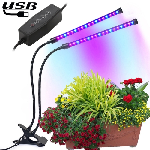 

18W Dual Heads USB Clip Timing LED Growth Light, SMD 5730 Blue 460NM + 630NM Red Full Spectrum Plant Lamp, DC 5V