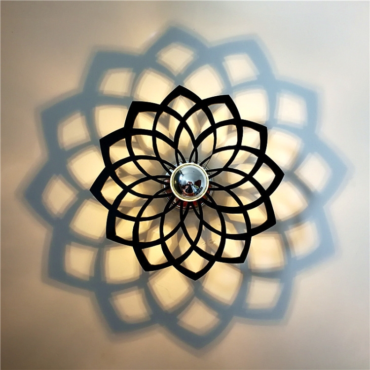 

E14 5W Silk Flower Shape Warm White LED Wall Light, Creative Acrylic Hollow Shadow for Bedroom, Living Room, Diameter: 28cm, AC 110-220V(Black)