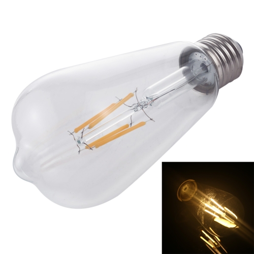 

ST64 E27 4W 4 LEDs 600 LM 3000K Retro Dimming LED Filament Light Bulb Energy Saving Light, AC 220V(Warm White)