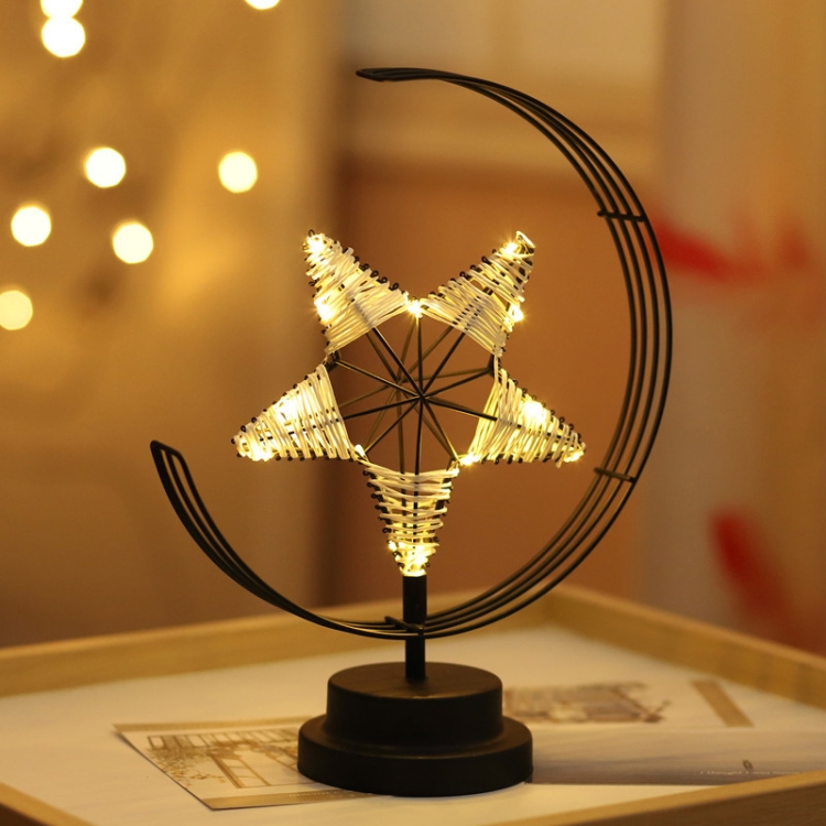

Star Moon Shape Iron Night Light Decorative Light, Battery Version (Black)