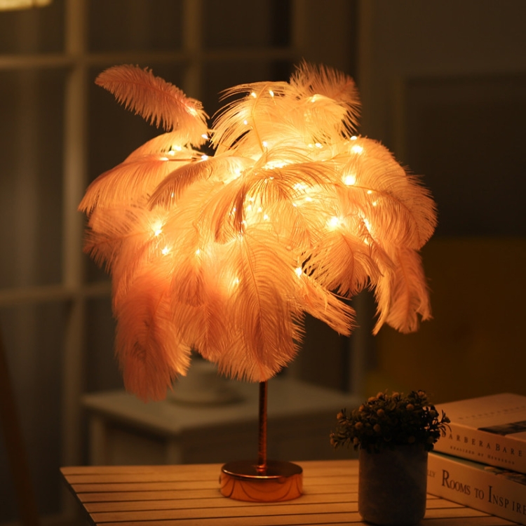 

Creative Bedroom Feather Table Lamp Night Light Decorative Light (Pink)