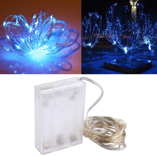 

5m IP65 Waterproof Silver Blue Light Wire String Light, 50 LEDs SMD 0603 3 x AA Batteries Box Fairy Lamp Decorative Light, DC 5V(Blue Light)