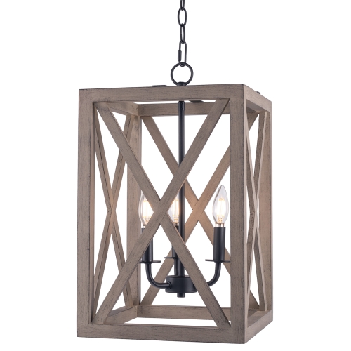 

[US Warehouse] 3-Light Candle Style Wooden Kitchen Rectangle Pendant Lamps and Lanterns without Bulb