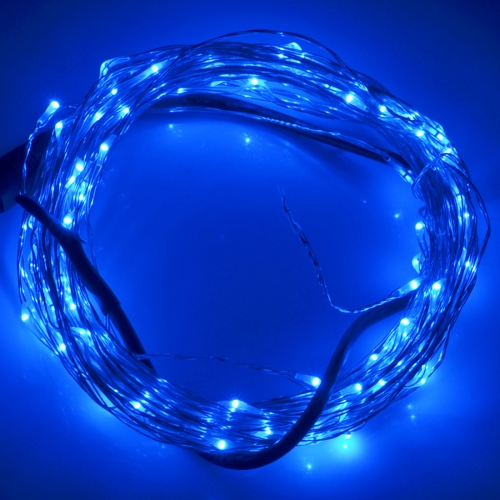 

10m 12V 6W 500LM LED Silver Wire String Light, SMD-0603 Festival Lamp / Decoration Light Strip(Blue Light)