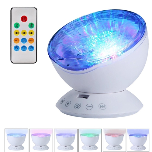 

Hypnosis Ocean Wave Projector LED Night Light , 12 LEDs USB Charge Novelty Atmosphere Lamp with Remote Control & 7 Light Modes, Support TF Card / Audio Input, Built-in 4 Hypnosis Music, DC 5V(White)