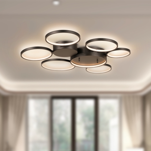 

[US Warehouse] Warm White LED Circular Line Chandelier Height Adjustable Ceiling Hanging Lamp, Size: 33 x 30.7 x 2.6 inch