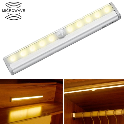 

0.8W 10 LEDs Warm White Light Narrow Screen Intelligent Human Body Sensor Light LED Corridor Cabinet Light, USB Charging Version