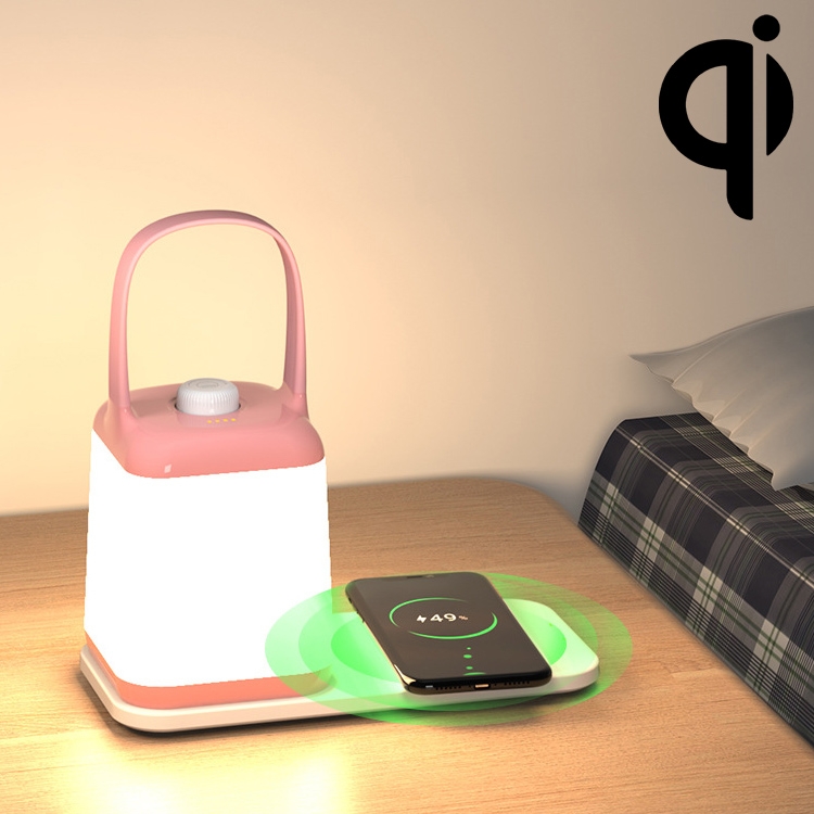 

LED Smart Bedside Night Light Portable Lantern with Wireless Charging Function (Pink)