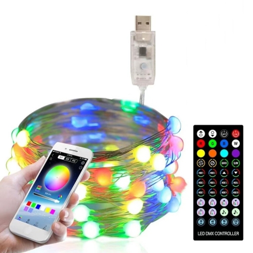 

Christmas Decoration USB Copper Wire String Light Remote Controller & Bluetooth Mobile APP Control, Length: 10m 100 LEDs